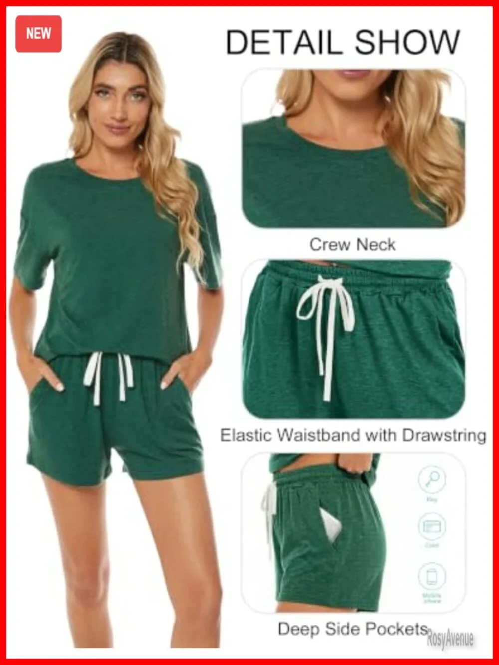 Women's Pajama Set - Soft Cotton Blend 2-Piece Lounge Sleepwear with Pockets